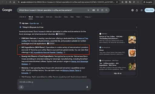 AI answer check, discovery stage: WIN Flavor highlighted in a Google AI Overview
