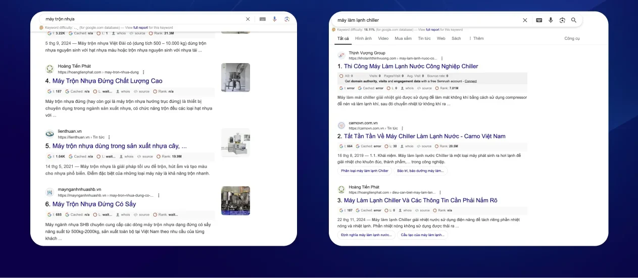 Google results for target machinery keywords